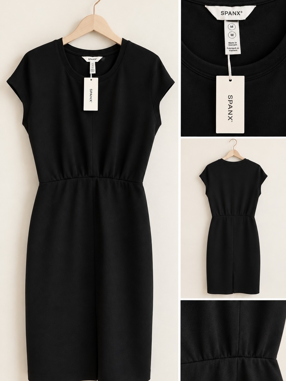 SPANX Black Short Sleeve Sheath Dress with Defined Waist